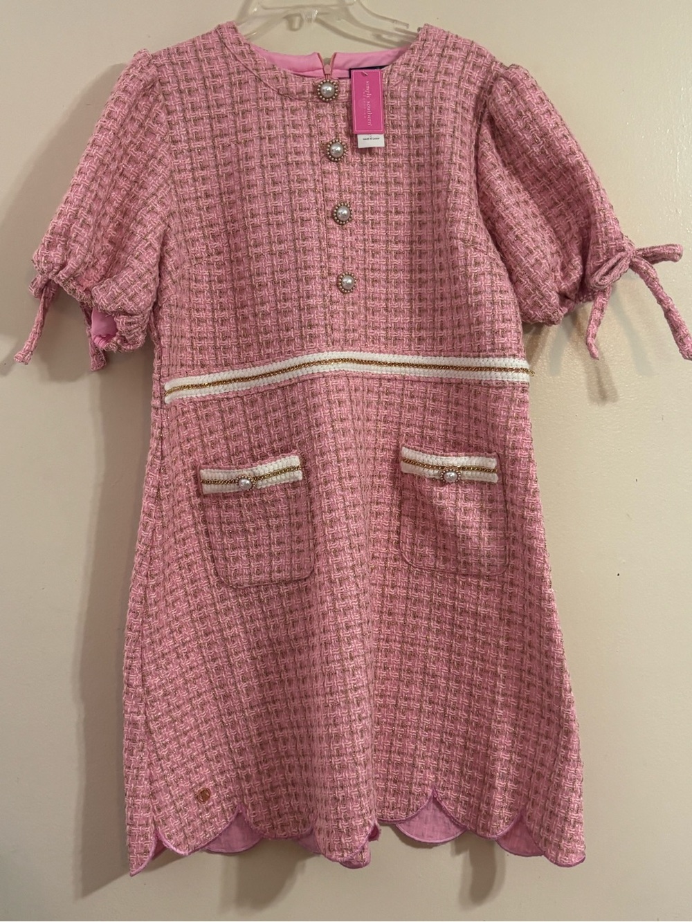 Simply Southern Pink Tweed Mini Dress with Scalloped Hem L XL - Picture 2 of 13